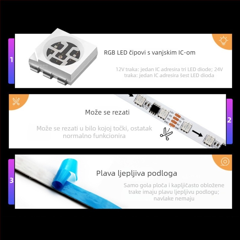 Vanjska vodootporna RGB LED traka s efektom tekućih boja, niskog napona 5V/12V/24V, za barove i KTV prostore