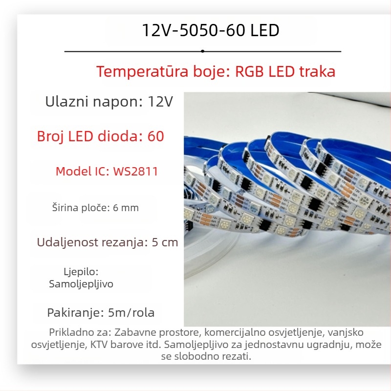 Vanjska vodootporna RGB LED traka s efektom tekućih boja, niskog napona 5V/12V/24V, za barove i KTV prostore
