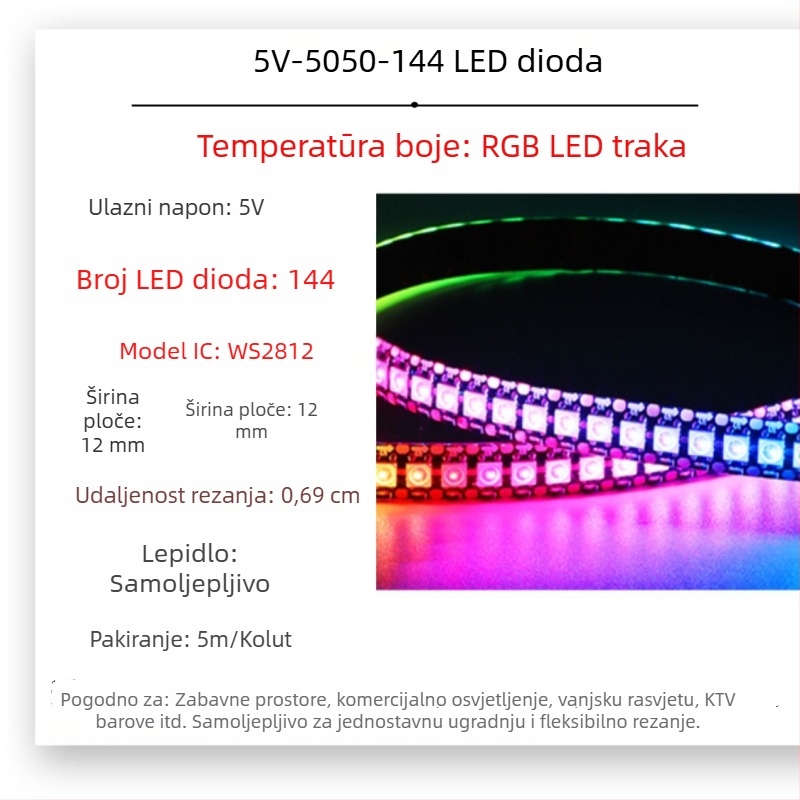 Vanjska vodootporna RGB LED traka s efektom tekućih boja, niskog napona 5V/12V/24V, za barove i KTV prostore