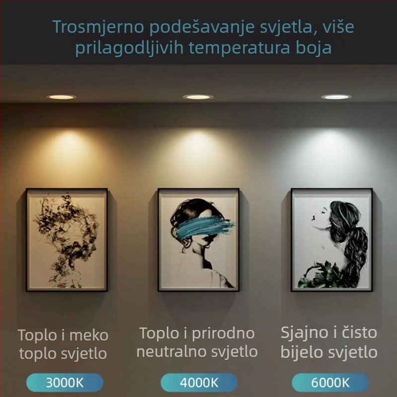 Inteligentan ugradbeni LED stropni reflektor za dnevnu sobu, kućna upotreba, uska obruba, duboko kućište, anti-refleks, otvor 75 mm, ugradnja u strop