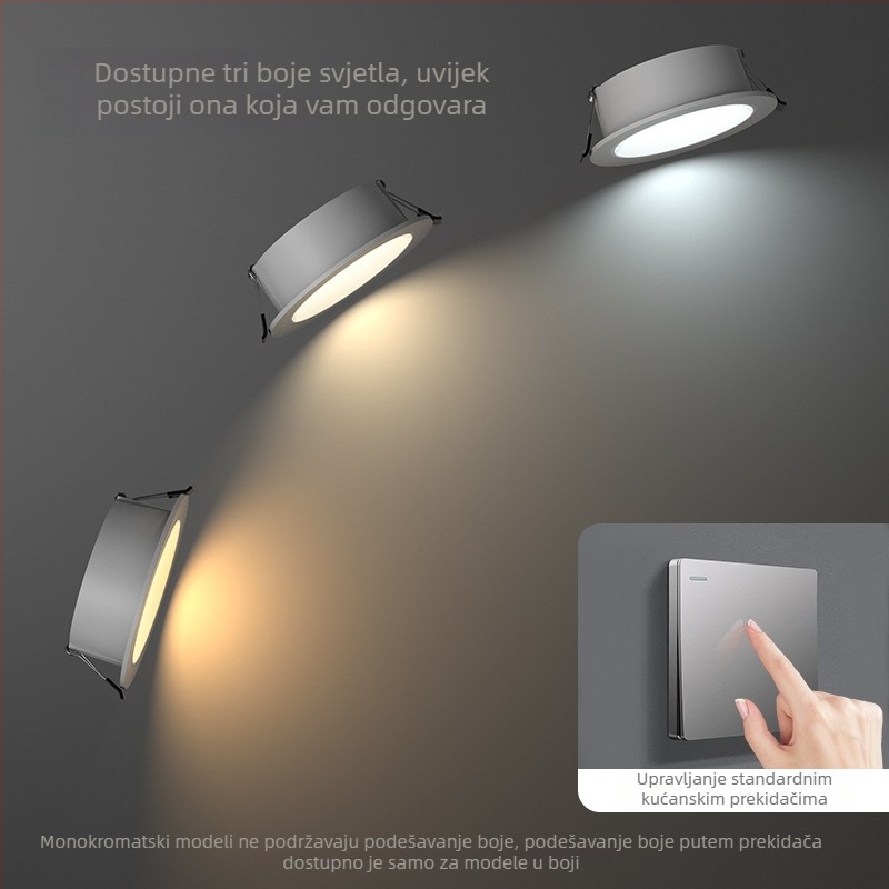 Ugradni LED downlight s anti‑odblještavanjem, uskim okvirom i dubokim kućištem, za dnevni boravak i hodnik, stropno svjetlo bez središnjeg svjetla