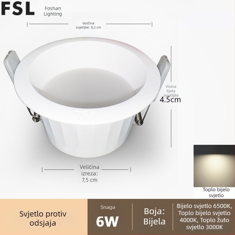 Ugradni LED downlight s anti‑odblještavanjem, uskim okvirom i dubokim kućištem, za dnevni boravak i hodnik, stropno svjetlo bez središnjeg svjetla