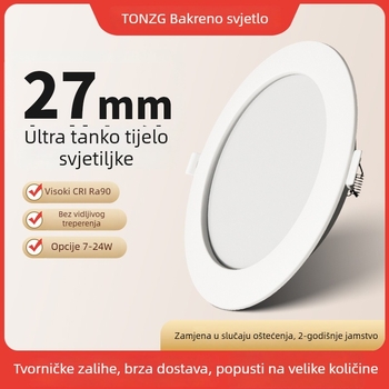 Ultra-tanki LED downlight s ugradnjom, skrivena montaža, 12W, 6 inča, 6000K hladno bijela, kućište od nehrđajućeg čelika, moderni minimalistički stil