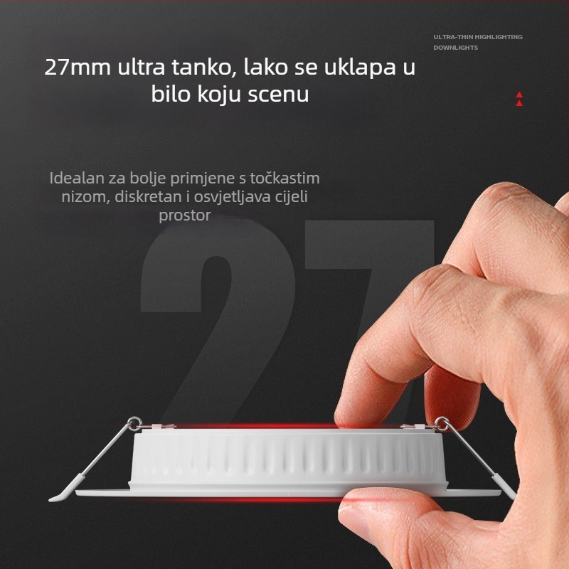 Ultra-tanki LED downlight s ugradnjom, skrivena montaža, 12W, 6 inča, 6000K hladno bijela, kućište od nehrđajućeg čelika, moderni minimalistički stil