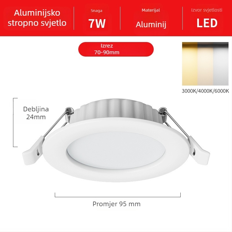Ultra-tanki LED downlight s ugradnjom, skrivena montaža, 12W, 6 inča, 6000K hladno bijela, kućište od nehrđajućeg čelika, moderni minimalistički stil