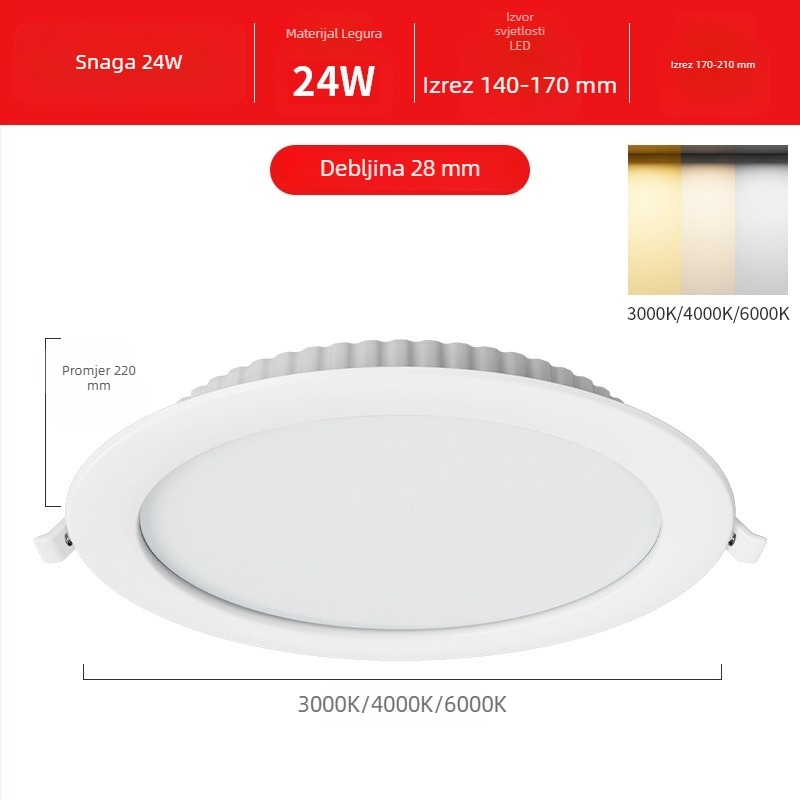 Ultra-tanki LED downlight s ugradnjom, skrivena montaža, 12W, 6 inča, 6000K hladno bijela, kućište od nehrđajućeg čelika, moderni minimalistički stil