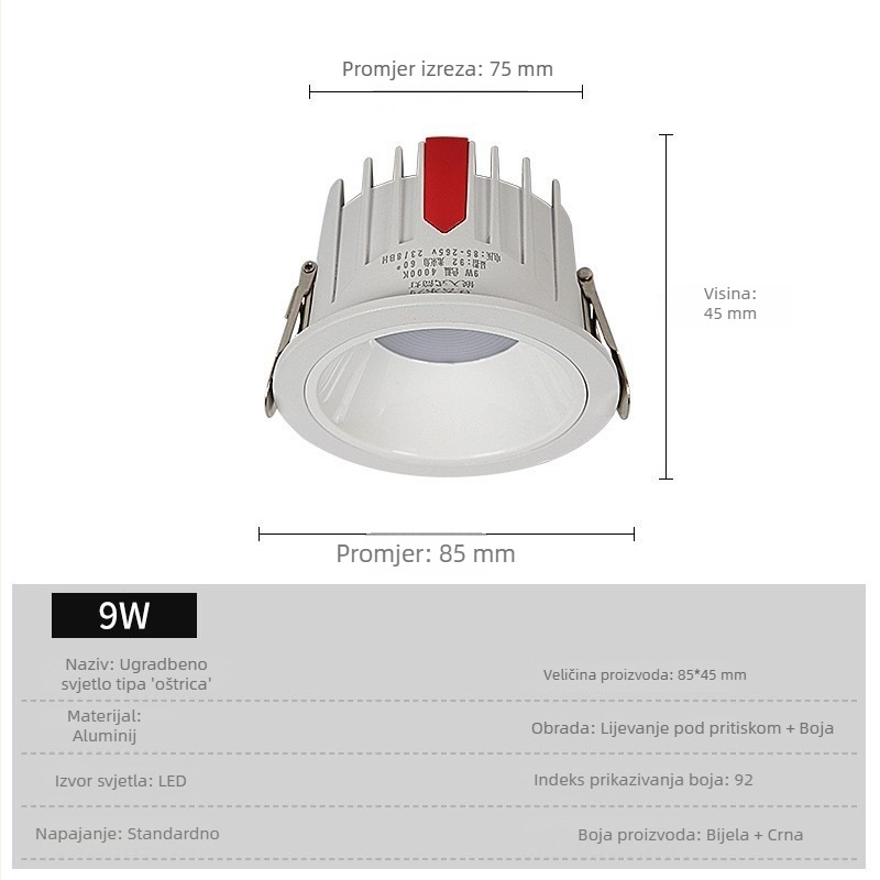 Ugrađeni LED downlight za dnevni boravak, anti-blještav, bez treperenja, stropno svjetlo, wall-wash rasvjeta, pomoćno osvjetljenje