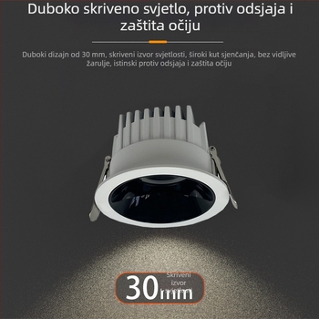 Duboko ugrađeni downlight za strop, pametna kontrola putem aplikacije, LED 6–10W, 6500K hladno bijela, aluminijsko kućište, skrivena montaža, CRI visok