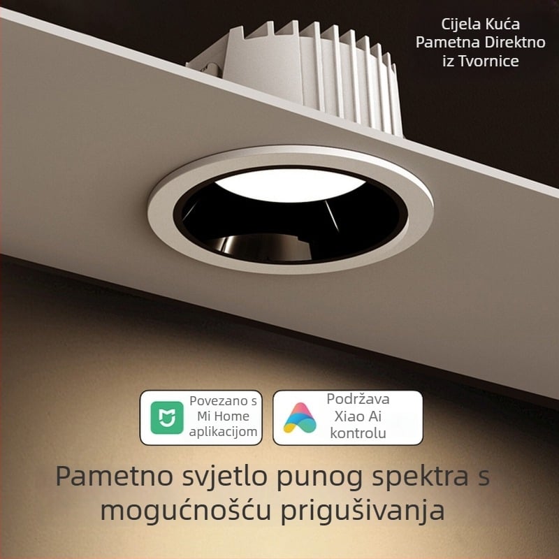Duboko ugrađeni downlight za strop, pametna kontrola putem aplikacije, LED 6–10W, 6500K hladno bijela, aluminijsko kućište, skrivena montaža, CRI visok