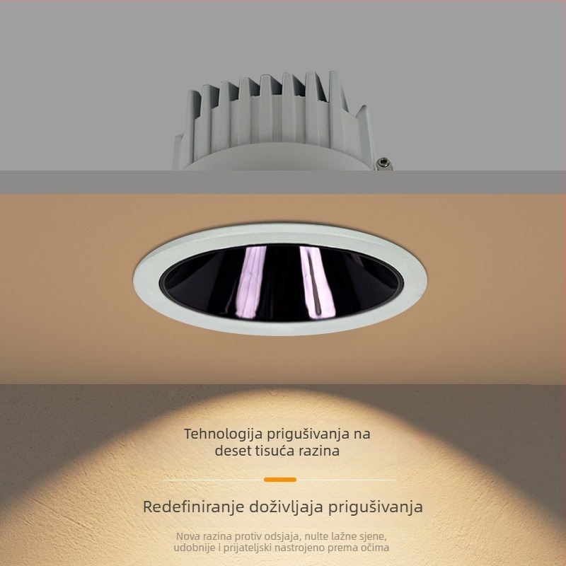 Duboko ugrađeni downlight za strop, pametna kontrola putem aplikacije, LED 6–10W, 6500K hladno bijela, aluminijsko kućište, skrivena montaža, CRI visok