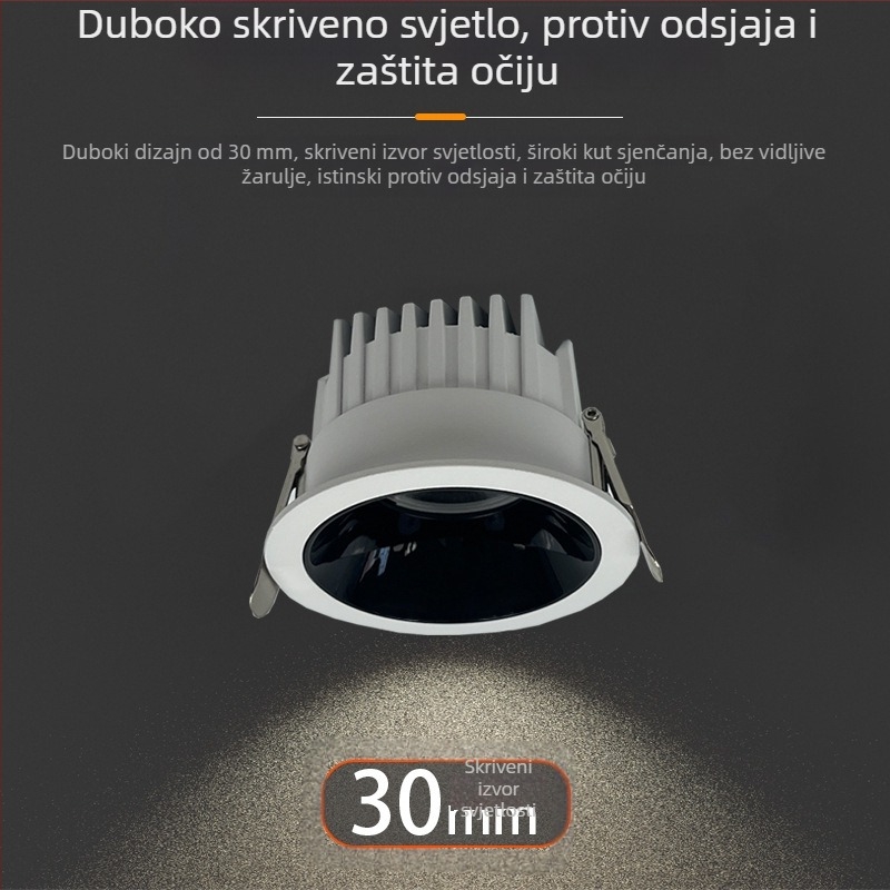 Duboko ugrađeni downlight za strop, pametna kontrola putem aplikacije, LED 6–10W, 6500K hladno bijela, aluminijsko kućište, skrivena montaža, CRI visok