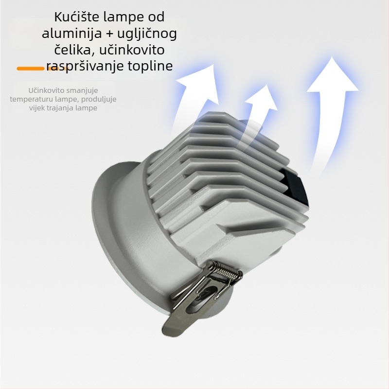 Duboko ugrađeni downlight za strop, pametna kontrola putem aplikacije, LED 6–10W, 6500K hladno bijela, aluminijsko kućište, skrivena montaža, CRI visok