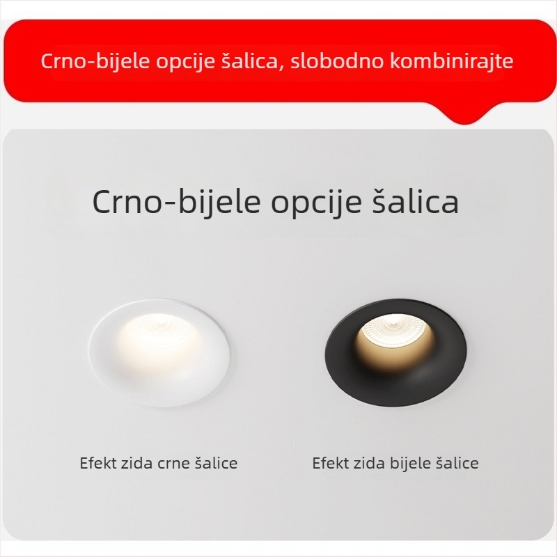 Bezramski zakrivljeni LED downlight, anti-glare, ugrađen za dnevni boravak i hodnik