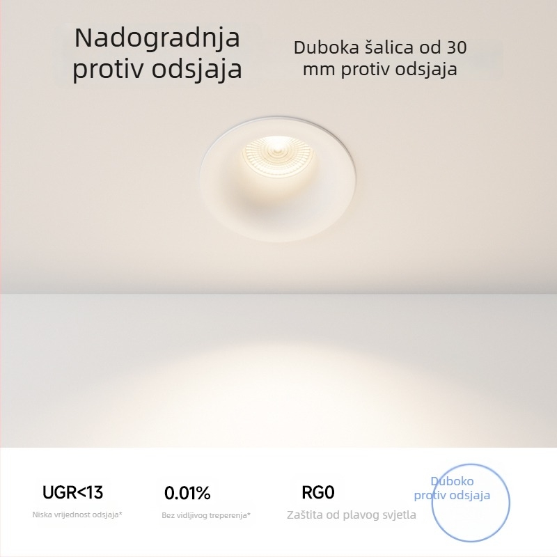 Bezramski zakrivljeni LED downlight, anti-glare, ugrađen za dnevni boravak i hodnik
