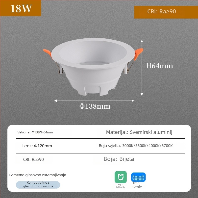 Ugrađeni downlight s antiodsjajem za dom, dnevnu sobu i spavaću sobu, veliki luk antiodsjaja, Zhongshan stil, dizajn bez glavnog svjetla