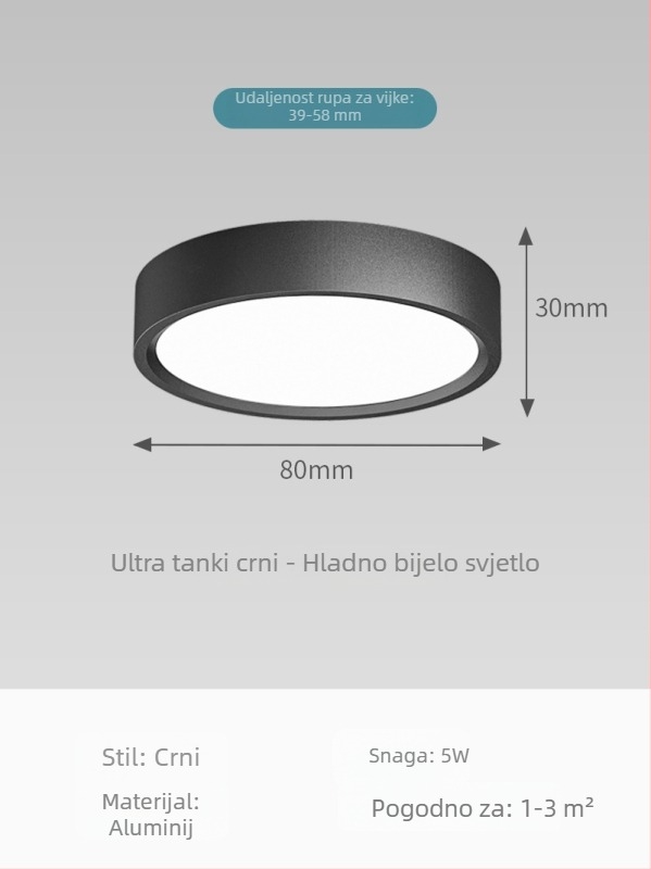Izuzetno tanak kružni LED downlight za površinsku montažu za dnevni boravak, spavaću sobu i hodnik