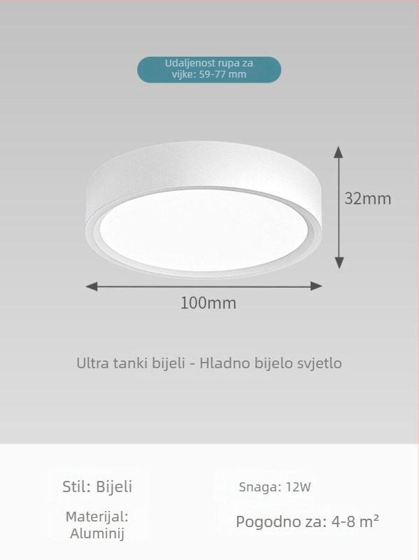 Izuzetno tanak kružni LED downlight za površinsku montažu za dnevni boravak, spavaću sobu i hodnik