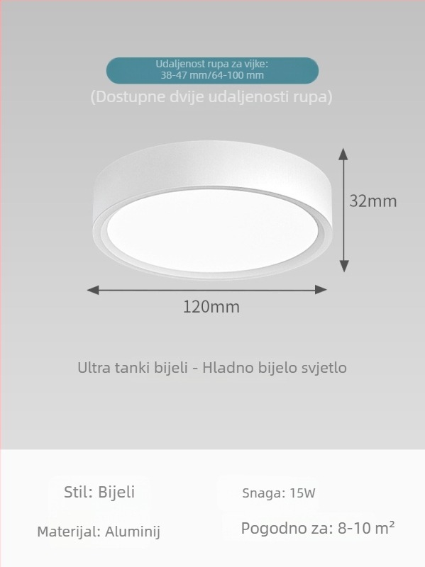 Izuzetno tanak kružni LED downlight za površinsku montažu za dnevni boravak, spavaću sobu i hodnik