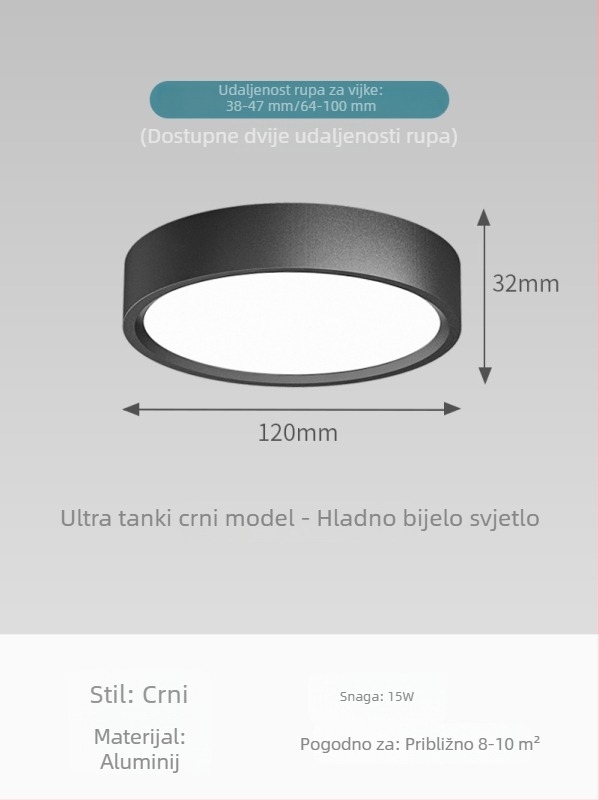 Izuzetno tanak kružni LED downlight za površinsku montažu za dnevni boravak, spavaću sobu i hodnik