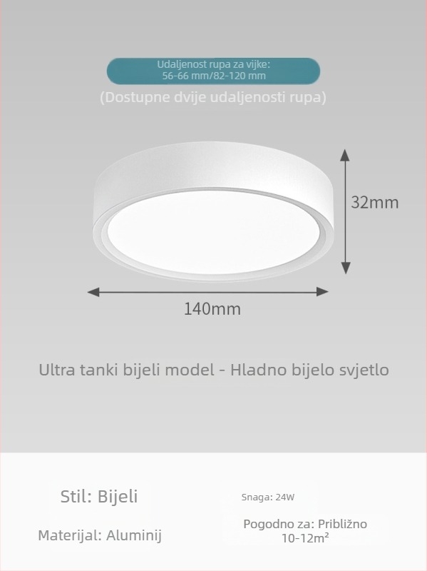 Izuzetno tanak kružni LED downlight za površinsku montažu za dnevni boravak, spavaću sobu i hodnik
