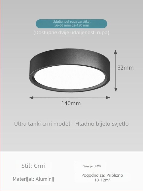 Izuzetno tanak kružni LED downlight za površinsku montažu za dnevni boravak, spavaću sobu i hodnik
