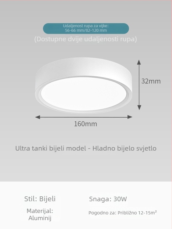 Izuzetno tanak kružni LED downlight za površinsku montažu za dnevni boravak, spavaću sobu i hodnik