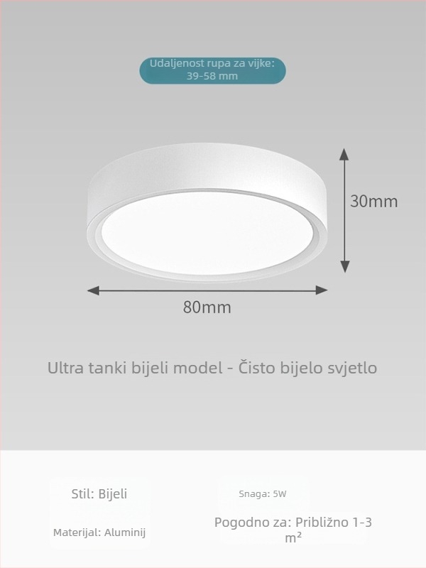 Izuzetno tanak kružni LED downlight za površinsku montažu za dnevni boravak, spavaću sobu i hodnik