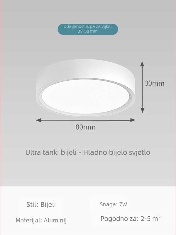 Izuzetno tanak kružni LED downlight za površinsku montažu za dnevni boravak, spavaću sobu i hodnik