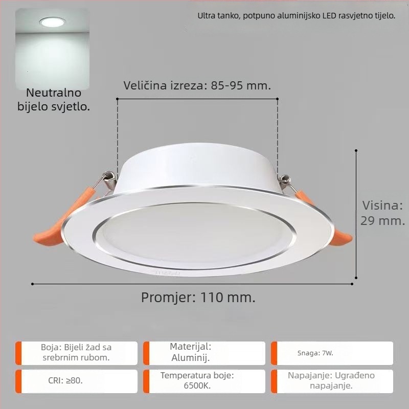 FSL LED ugrađeni downlight u strop, 2,5 inča, ultra-tanki aluminijski kućište, usmjereno svjetlo za dnevni boravak i hodnik