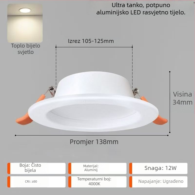 FSL LED ugrađeni downlight u strop, 2,5 inča, ultra-tanki aluminijski kućište, usmjereno svjetlo za dnevni boravak i hodnik