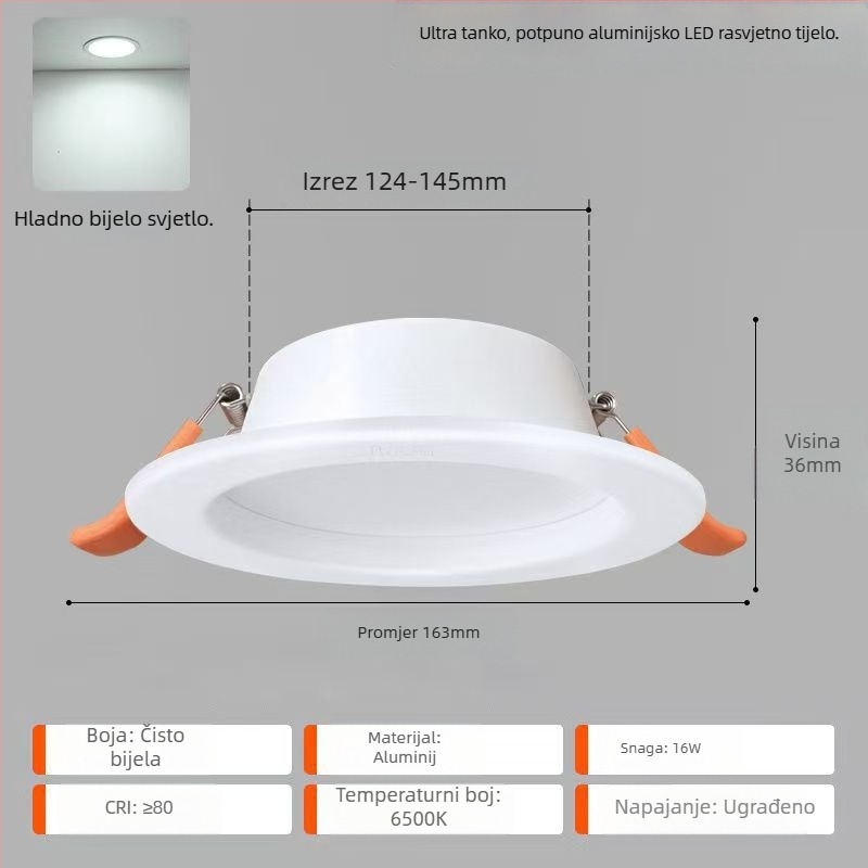 FSL LED ugrađeni downlight u strop, 2,5 inča, ultra-tanki aluminijski kućište, usmjereno svjetlo za dnevni boravak i hodnik