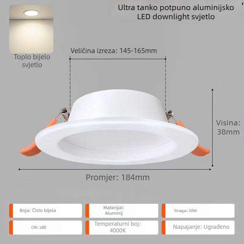FSL LED ugrađeni downlight u strop, 2,5 inča, ultra-tanki aluminijski kućište, usmjereno svjetlo za dnevni boravak i hodnik