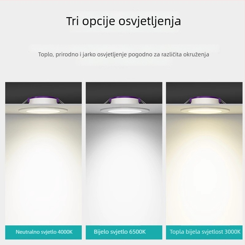 LED downlight za dnevni boravak, 5W/9W/12W, ugrađeni otvor promjera 7,5 cm, 220V, temperatura boje 6500K/4000K/3000K