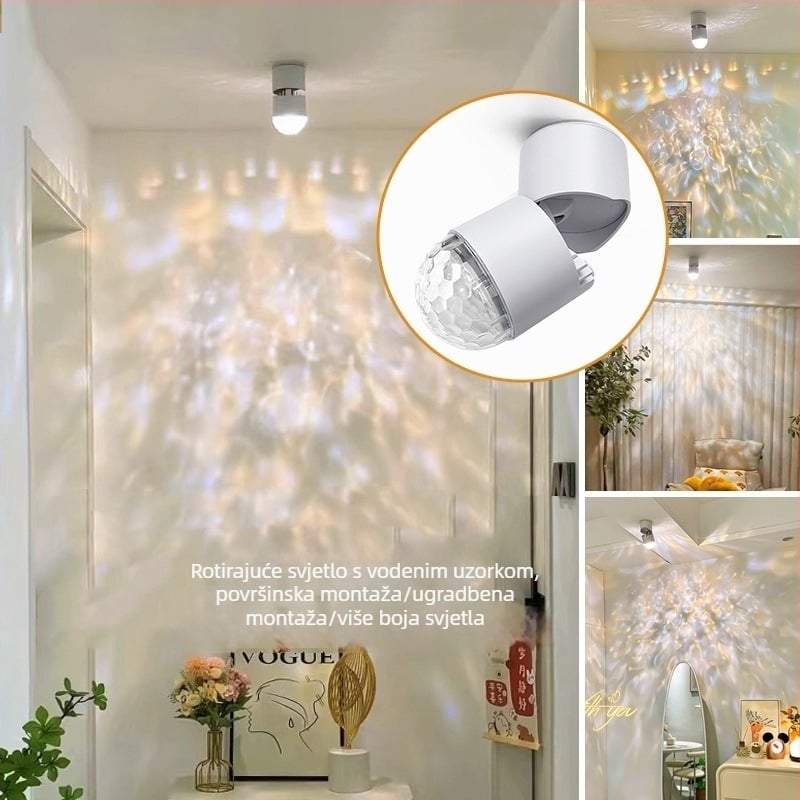 LED reflektor s površinskim montažom, atmosfersko osvjetljenje s vodnim valovima, za ulazni hodnik, dnevni boravak i spavaću sobu, minimalistički moderni stil, aluminijsko kućište