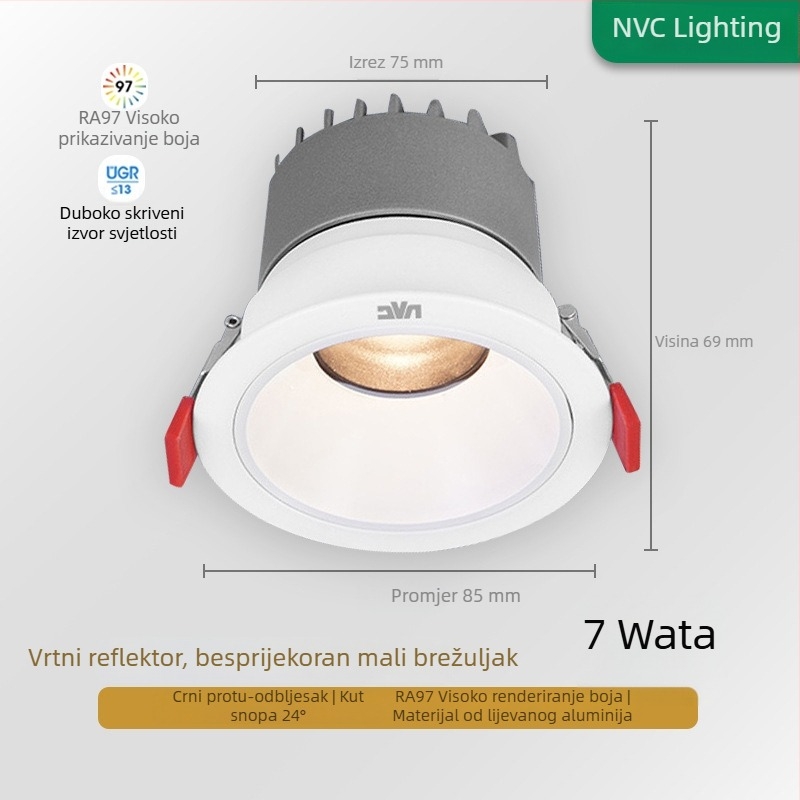 NVC Lighting RA97 LED spot svjetlo s anti-glare, ugrađeno u strop s uskim rubom, Guiying (CRI ≥95)