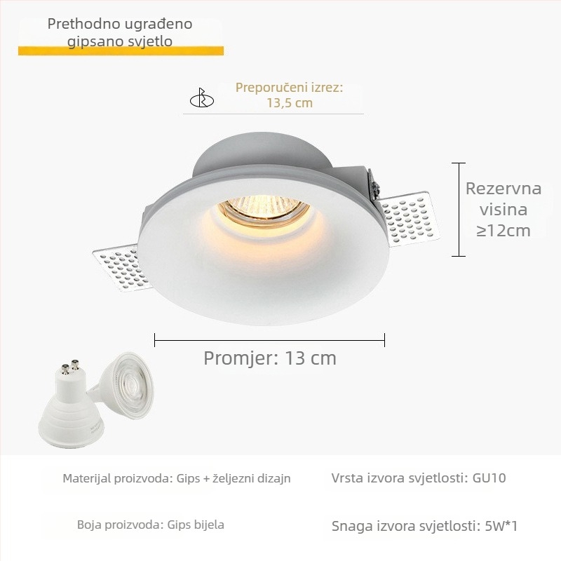 Ugrađeni gipsani downlight s GU10 LED izvorom, skriveni stropni reflektor za dnevni boravak i komercijalno osvjetljenje