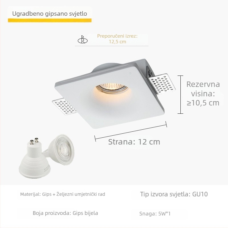 Ugrađeni gipsani downlight s GU10 LED izvorom, skriveni stropni reflektor za dnevni boravak i komercijalno osvjetljenje