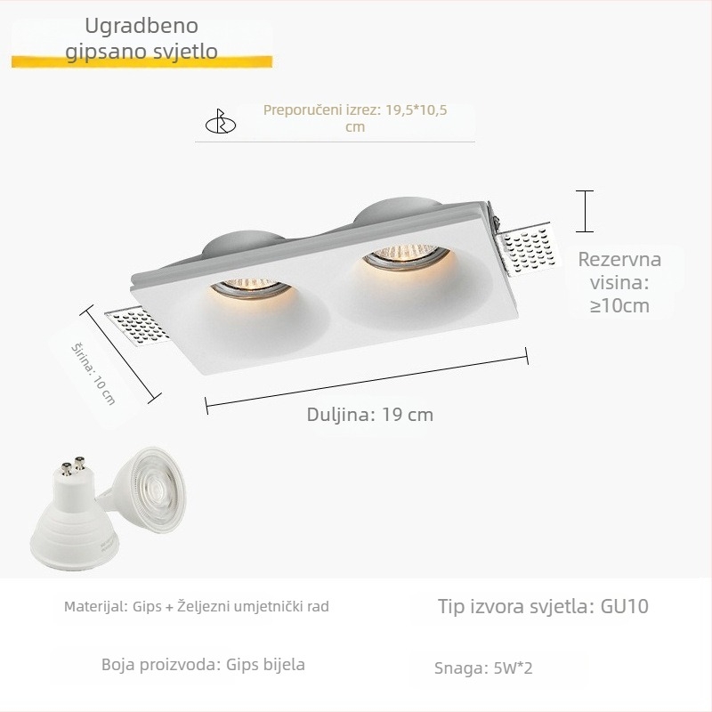 Ugrađeni gipsani downlight s GU10 LED izvorom, skriveni stropni reflektor za dnevni boravak i komercijalno osvjetljenje
