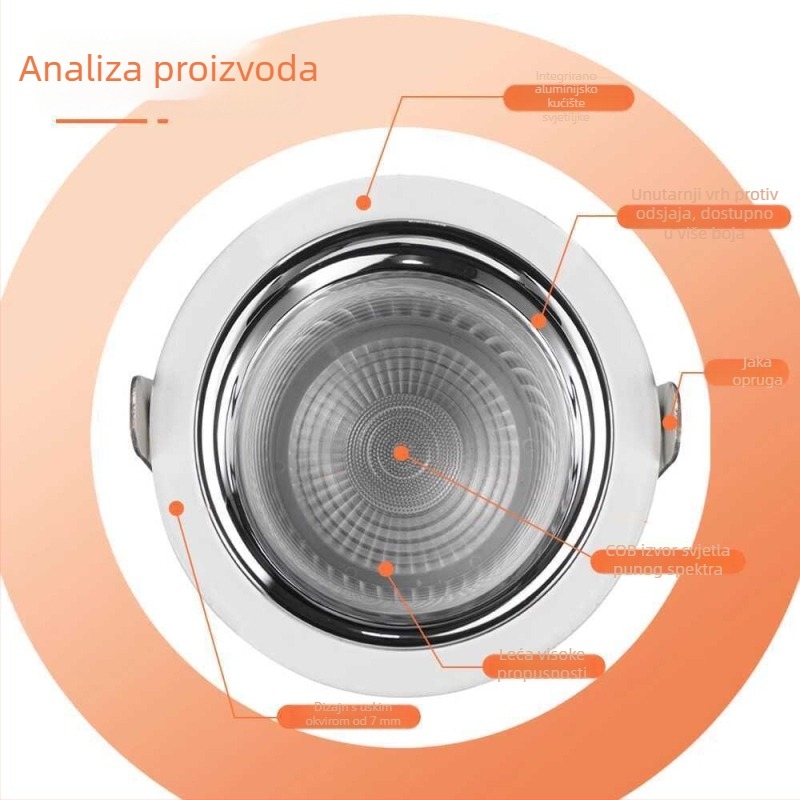LED downlight s anti-glare, uski okvir od 98 mm, za hodnik i kuhinju, ugrađeno stropno svjetlo, duboka čašica, bez glavnog svjetla