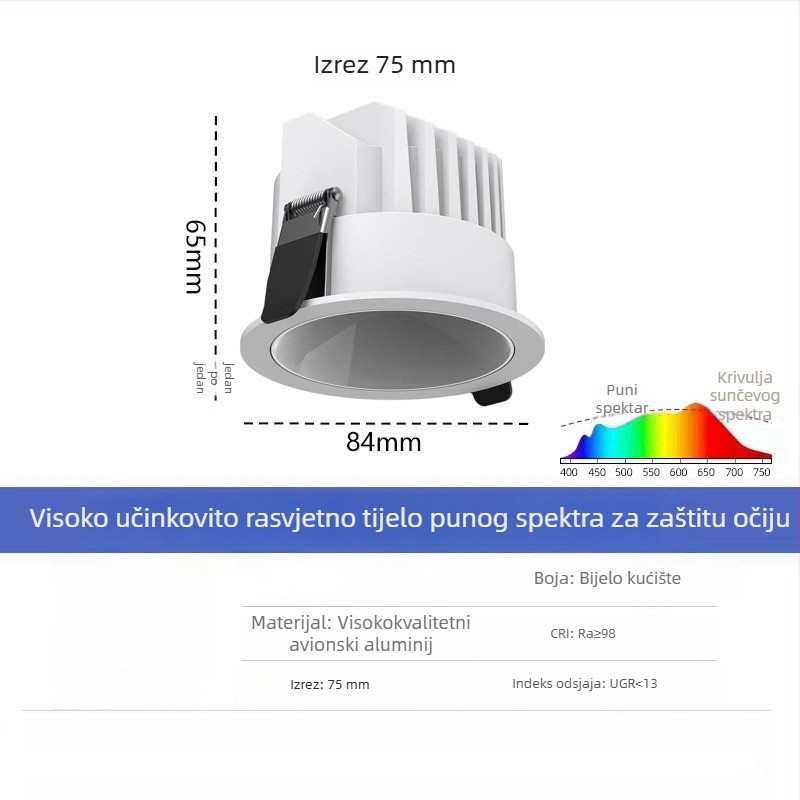 LED downlight s anti-glare, uski okvir od 98 mm, za hodnik i kuhinju, ugrađeno stropno svjetlo, duboka čašica, bez glavnog svjetla