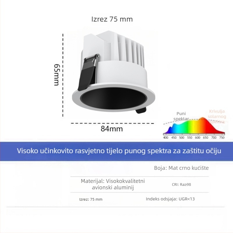LED downlight s anti-glare, uski okvir od 98 mm, za hodnik i kuhinju, ugrađeno stropno svjetlo, duboka čašica, bez glavnog svjetla