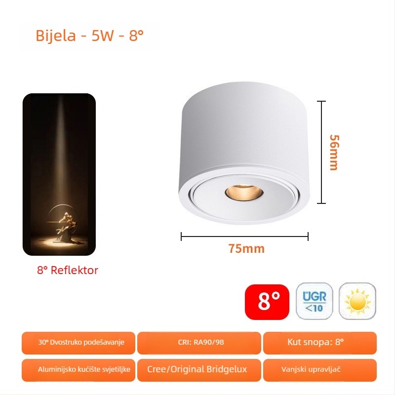 Ultra-tanki ugrađeni LED reflektor 3W s podesivim kutovima snopa 3°/8°/15°, za čajnu sobu, blagovački stol i muzej