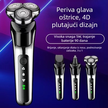 Dingke LED5000 Električni brijač – 3-u-1, plutajuća glava s tri oštrice, trimer za nos, odvojiva i periva glava