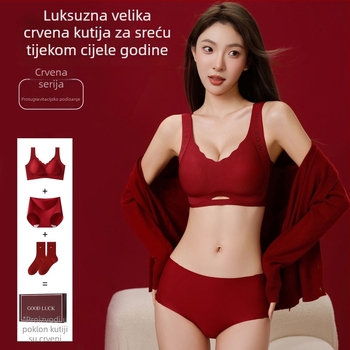 Crveni ženski komplet grudnjaka u crvenoj kutiji za poklon, bežični, push-up za mali obujam grudi, vjenčano donje rublje