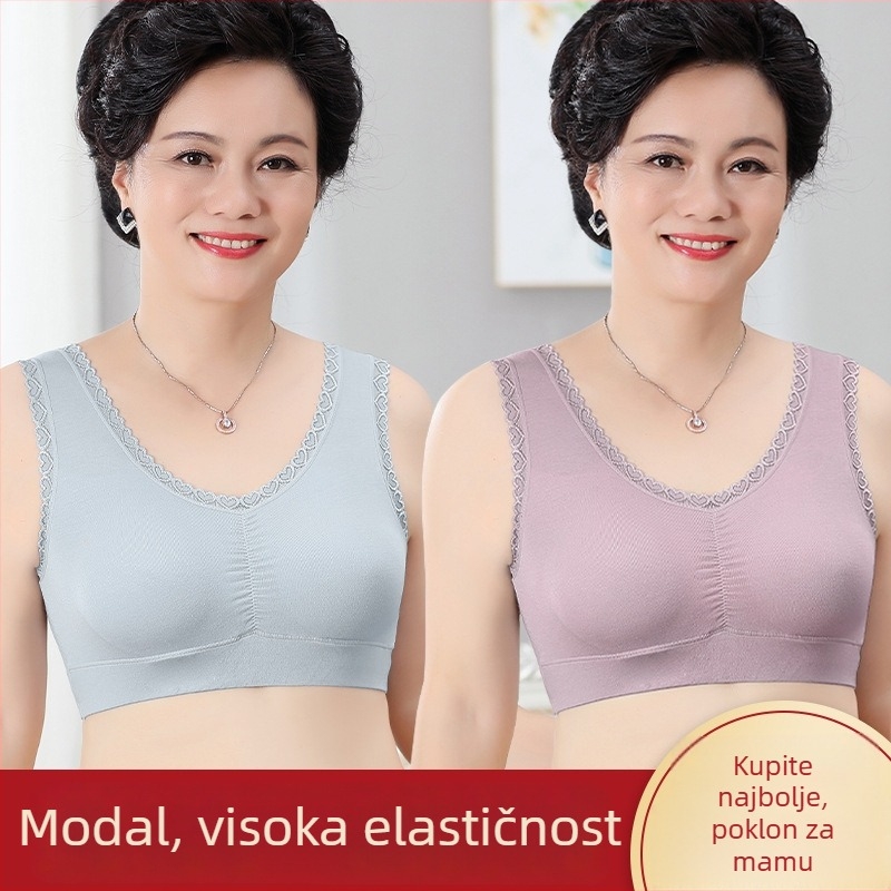 Modalna ženska grudnjak u stilu vestice, bez žice, 3/4 košarica, srednji oblik čašice, visoka elastičnost, prozračan, upija znoj, velika veličina, za žene srednje dobi 40–60 godina