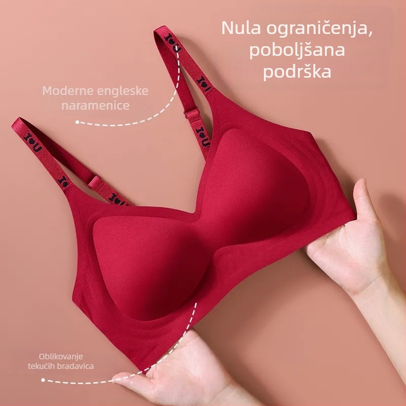 Crveni bešavni set donjeg rublja za žene, bežični grudnjak za mali bust, podrška i oblikovanje bočnih grudi, sprječavanje opuštanja, udoban