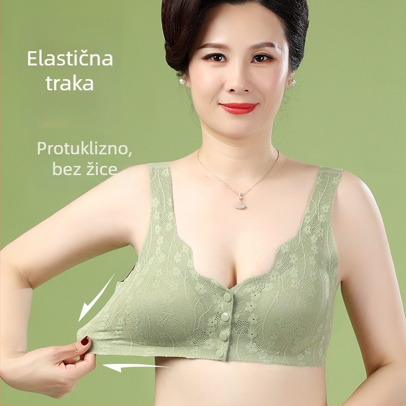 Plus veličina grudnjak bez žice s prednjim kopčanjem, push-up, čipkasti top, sportski leđni dizajn