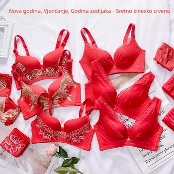 Crveni ženski set donjeg rublja bez čeličnih prstena, vjenčani stil, oblikujući efekt, 3/4 šalice