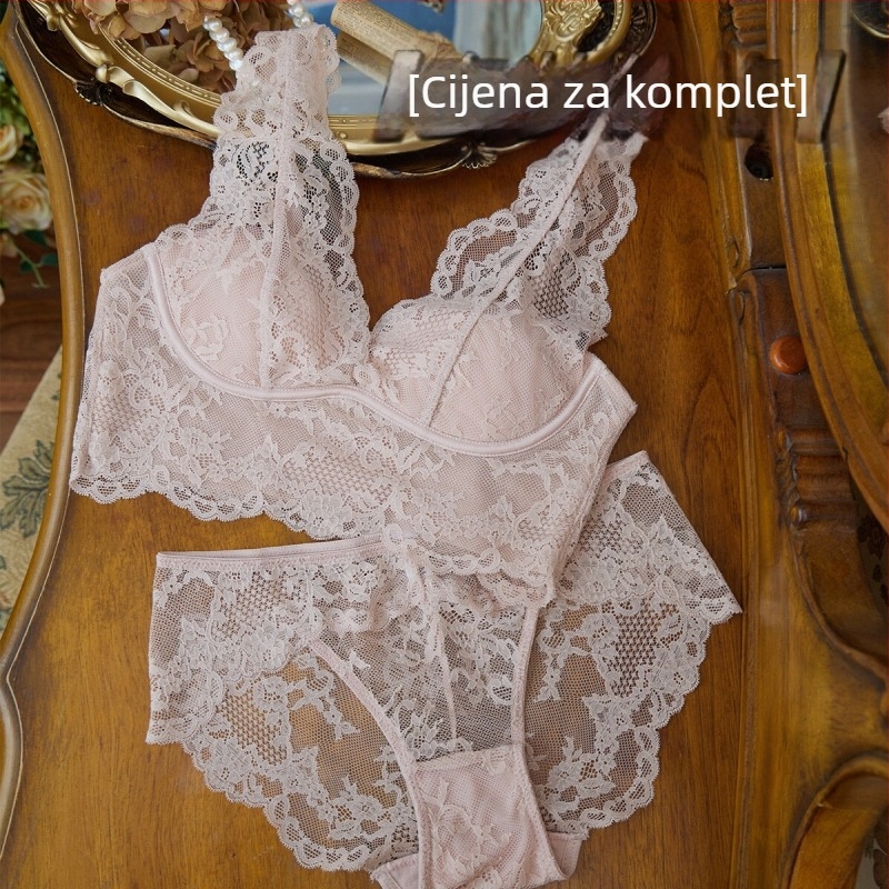 Luksuzni čipkasti bežični grudnjak s franuskog stila topom i širokim trakama – ženski ljetni komplet donjeg rublja