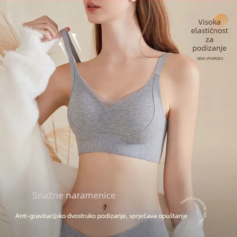 Ženski bešumni grudnjak s dvostrukim nježnim materijalom, podizanje, mek potpora, podesive naramenice, puna pokrivenost
